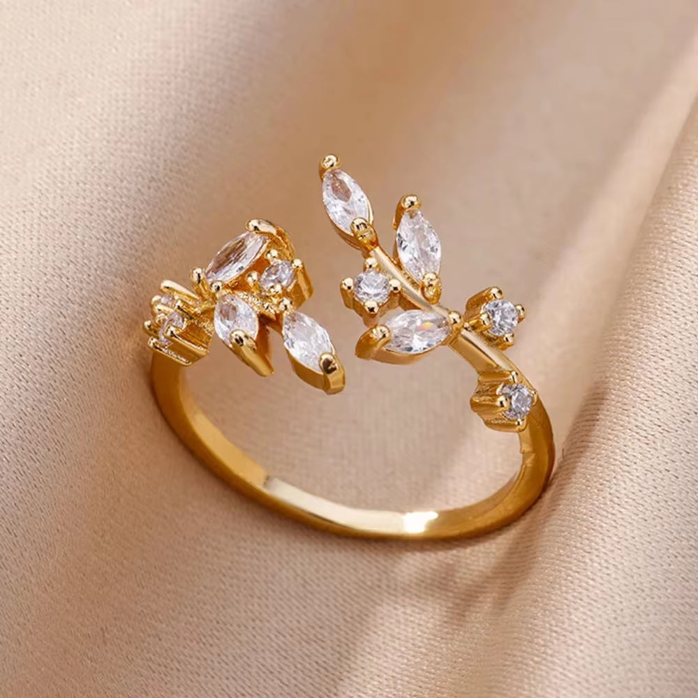 Gold Plated Stainless Steel Crystal Rings for Women Chain Geometry Zircon Finger Ring Jewelry Gift Anillos Mujer 2025 New Trendy