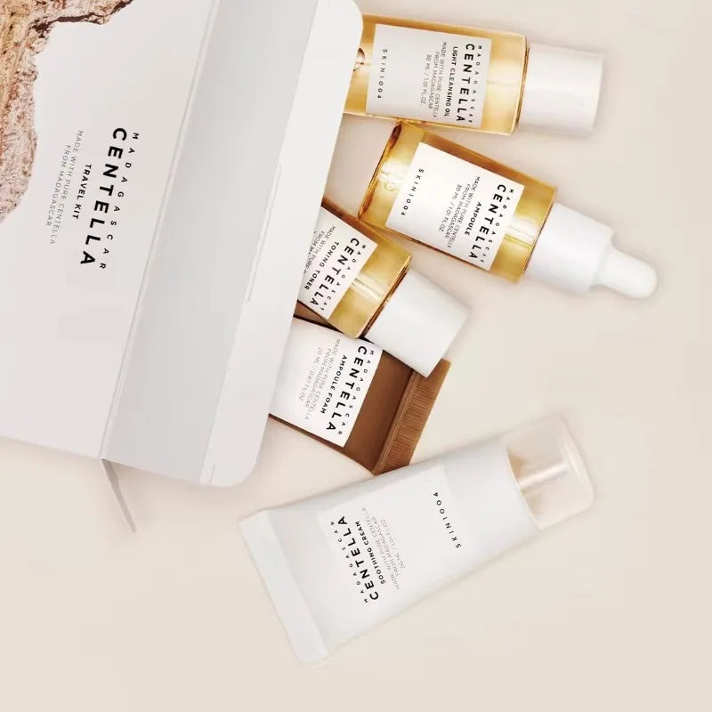 SKIN1004 Madagascar Centella Travel Kit, Toner, Ampoule, Soothing Cream, Cleansing Oil, Ampoule Foam, Basic Skincare Mini 5Pcs