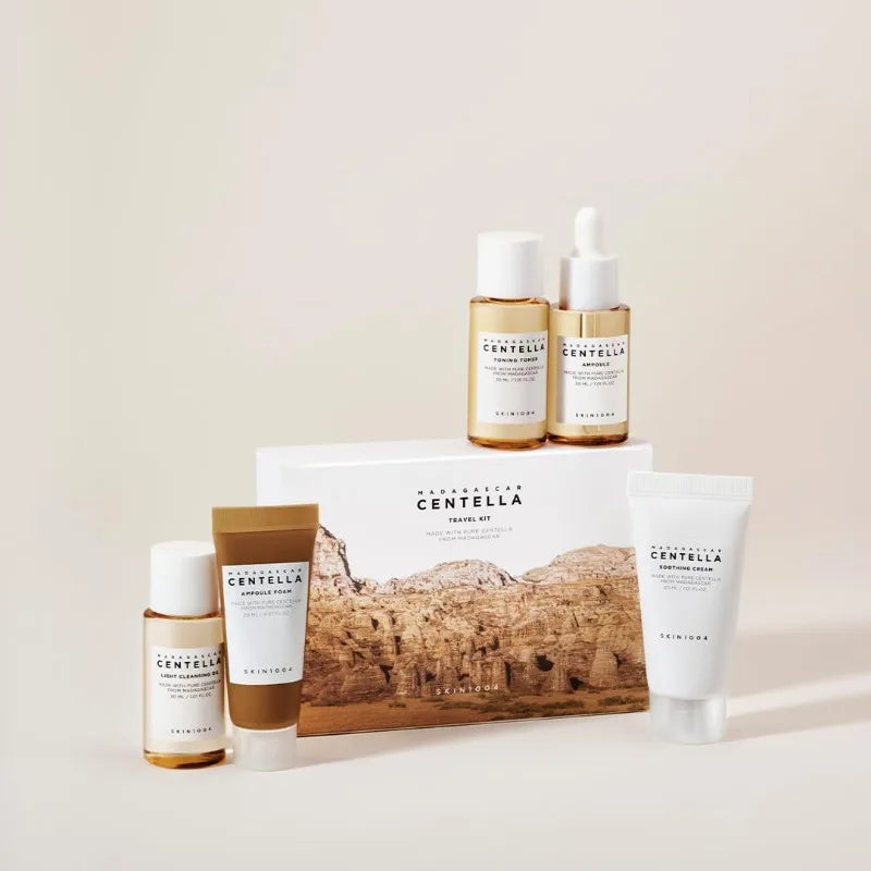 SKIN1004 Madagascar Centella Travel Kit, Toner, Ampoule, Soothing Cream, Cleansing Oil, Ampoule Foam, Basic Skincare Mini 5Pcs