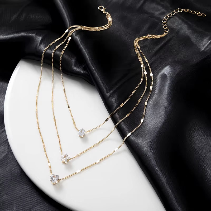 Trendy Zircon Pendant Necklace for Women Multilayer Chain Choker Fashion Female Party Shiny Jewelry Gift