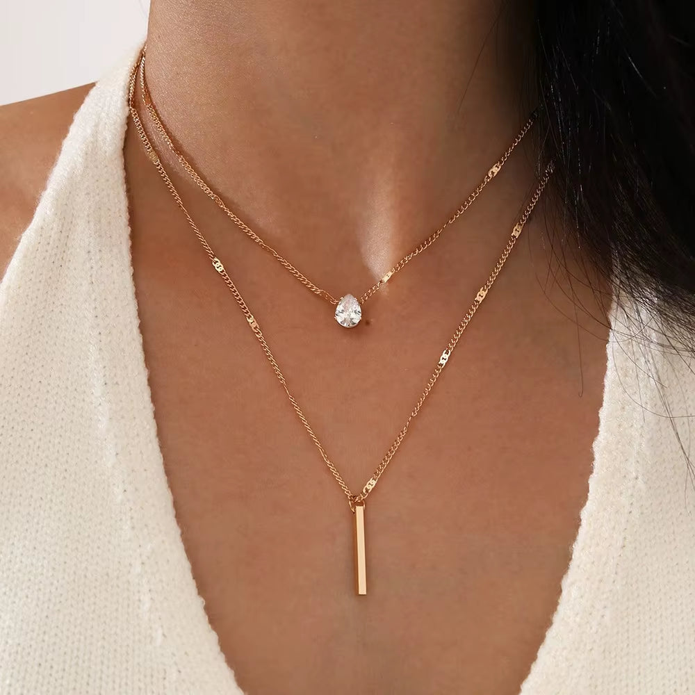 Trendy Zircon Pendant Necklace for Women Multilayer Chain Choker Fashion Female Party Shiny Jewelry Gift